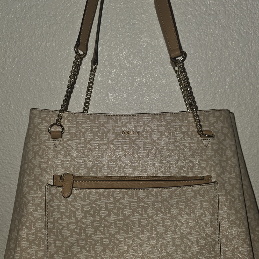 DKNY Beige and Brown Patterned Tote